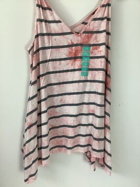 Seven7 Pink & Gray Striped Tank Relaxed Fit Handkerchief Hem Beach Summer